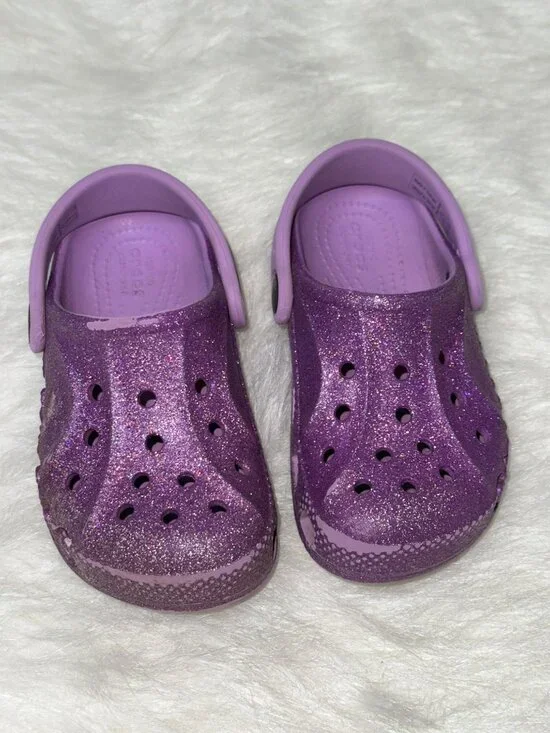 CROCS Clogs Little Kid 9 Two Pairs Hot Pink Purple Glitter - Picture 7 of 10